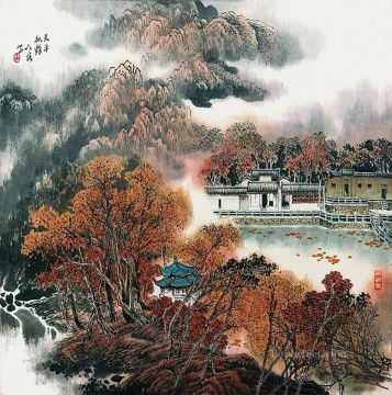 Cao renrong Suzhou Park in autumn old Chinese Oil Paintings